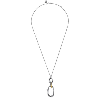 925 Sterling Silver and 14K Yellow Gold Bujukan White Sapphire Link Pendant Necklace