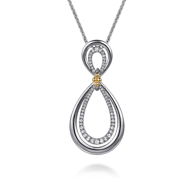 925 Sterling Silver and 14K Yellow Gold Bujukan White Sapphire Teardrop Necklace