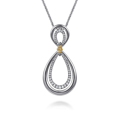 925 Sterling Silver and 14K Yellow Gold Bujukan White Sapphire Teardrop Necklace