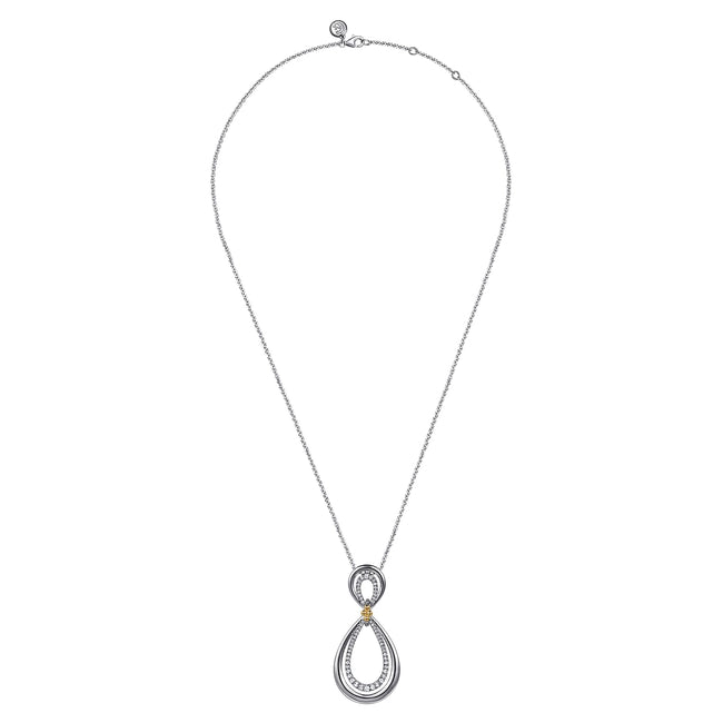925 Sterling Silver and 14K Yellow Gold Bujukan White Sapphire Teardrop Necklace