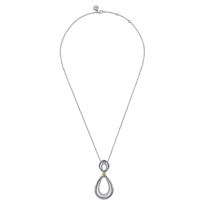 925 Sterling Silver and 14K Yellow Gold Bujukan White Sapphire Teardrop Necklace