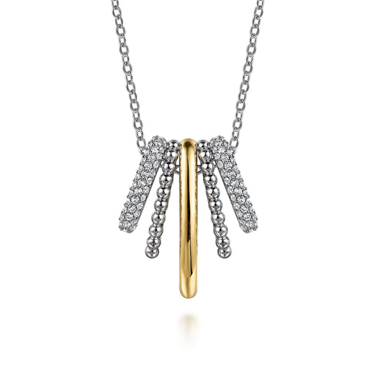 925 Sterling Silver and 14K Yellow Gold Bujukan and White Sapphire Multiple Row Pendant Necklace