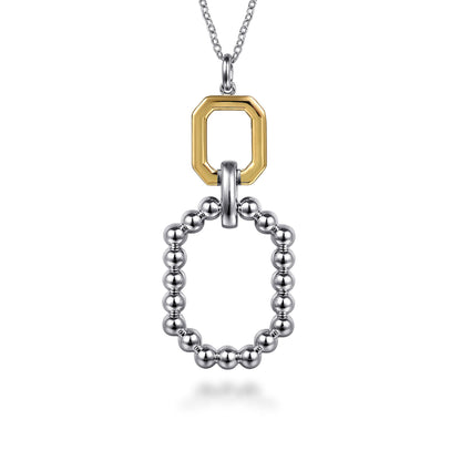 925 Sterling Silver and 14K Yellow Gold Octagon Bujukan Drop Pendant Necklace