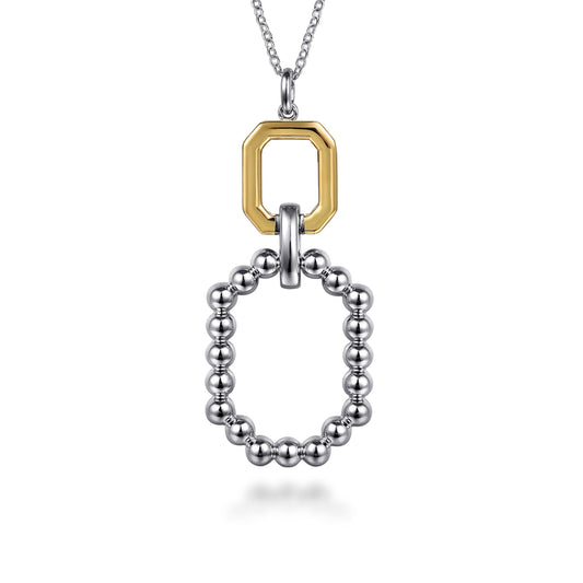 925 Sterling Silver and 14K Yellow Gold Octagon Bujukan Drop Pendant Necklace