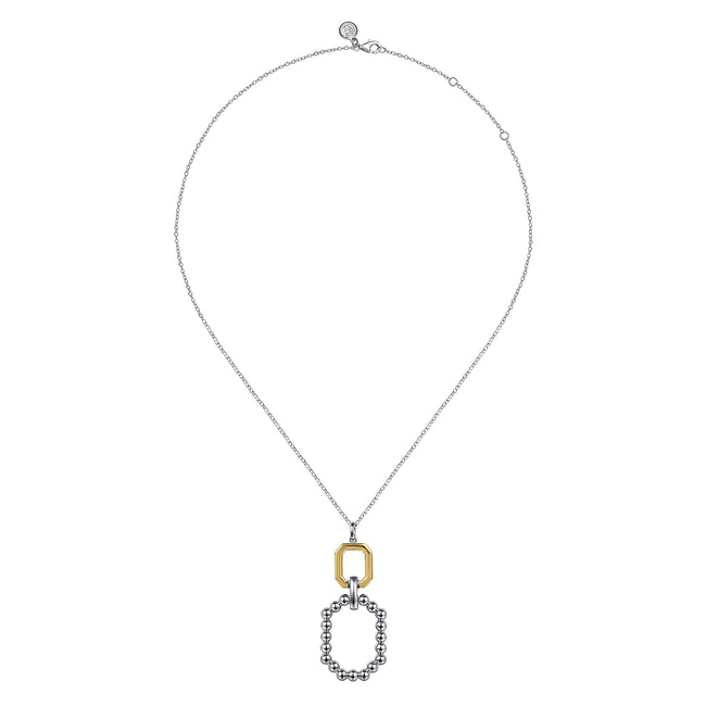 925 Sterling Silver and 14K Yellow Gold Octagon Bujukan Drop Pendant Necklace
