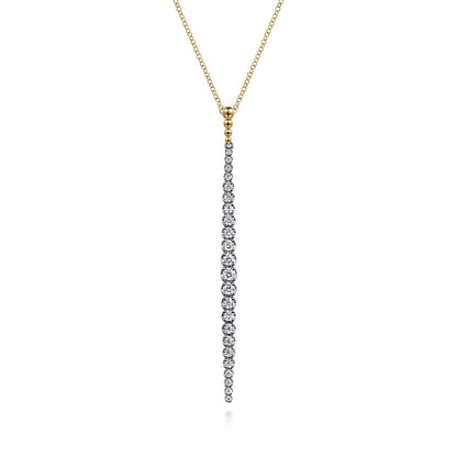 14K White&Yellow Gold Bujukan Diamond Bar Pendant Necklace