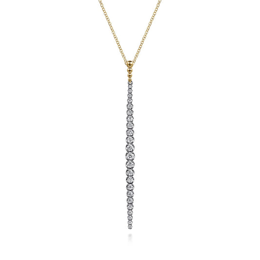 14K White&Yellow Gold Bujukan Diamond Bar Pendant Necklace