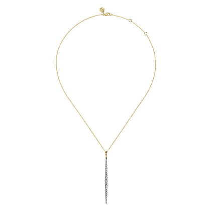 14K White&Yellow Gold Bujukan Diamond Bar Pendant Necklace