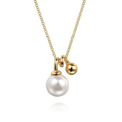 14K Yellow Gold Bujukan Bead and Pearl Pendant Necklace
