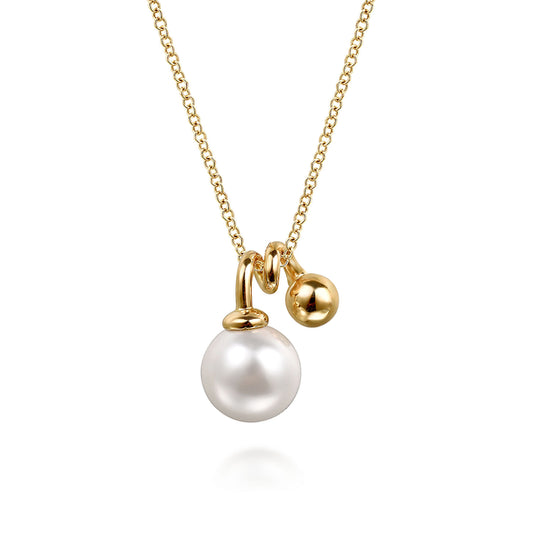14K Yellow Gold Bujukan Bead and Pearl Pendant Necklace