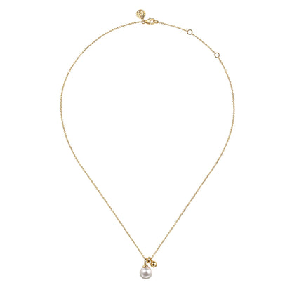 14K Yellow Gold Bujukan Bead and Pearl Pendant Necklace