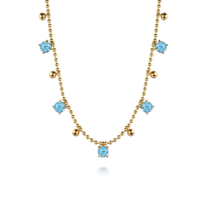 14K Yellow Gold Bujukan and Blue Topaz Station Necklace
