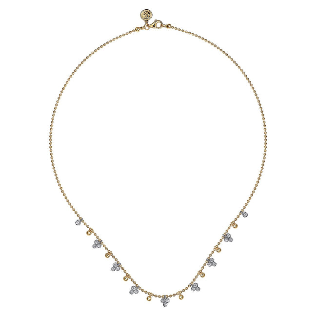 14K White & Yellow Gold Bujukan Beads and Diamond Droplet Necklace