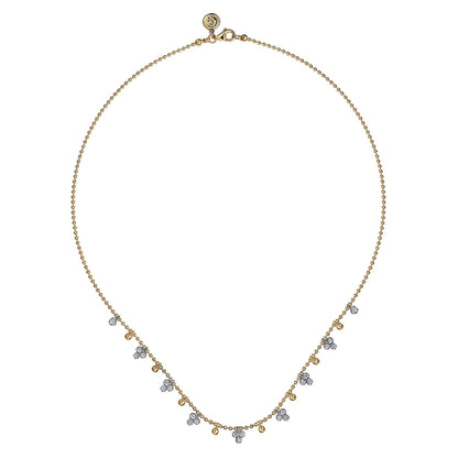 14K White & Yellow Gold Bujukan Beads and Diamond Droplet Necklace