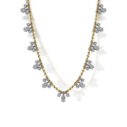 14K White & Yellow Gold Bujukan Diamond Droplet Necklace