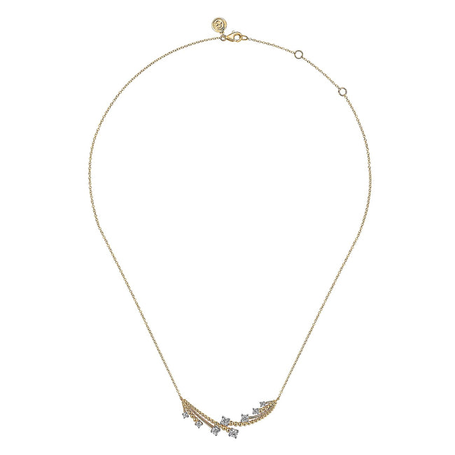 14K White & Yellow Gold Bujukan and Diamond Bar Necklace
