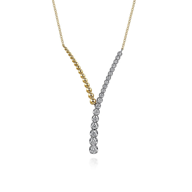 14K White & Yellow Gold Bujukan Beads and Diamond Y Necklace