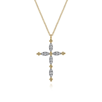 14K Yellow Gold Bujukan Diamond Cross Pendant Necklace