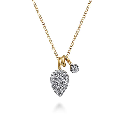 14K White & Yellow Gold Double Diamond Pendant Necklace