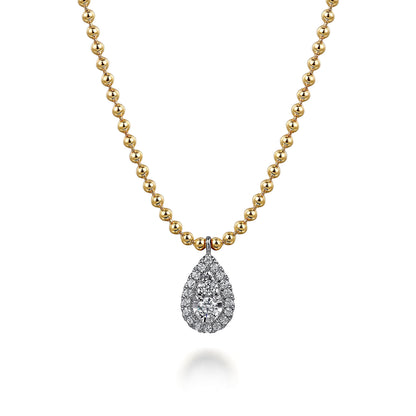 14K White & Yellow Gold Bujukan Diamond Teardrop Pendant Necklace
