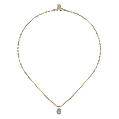 14K White & Yellow Gold Bujukan Diamond Teardrop Pendant Necklace