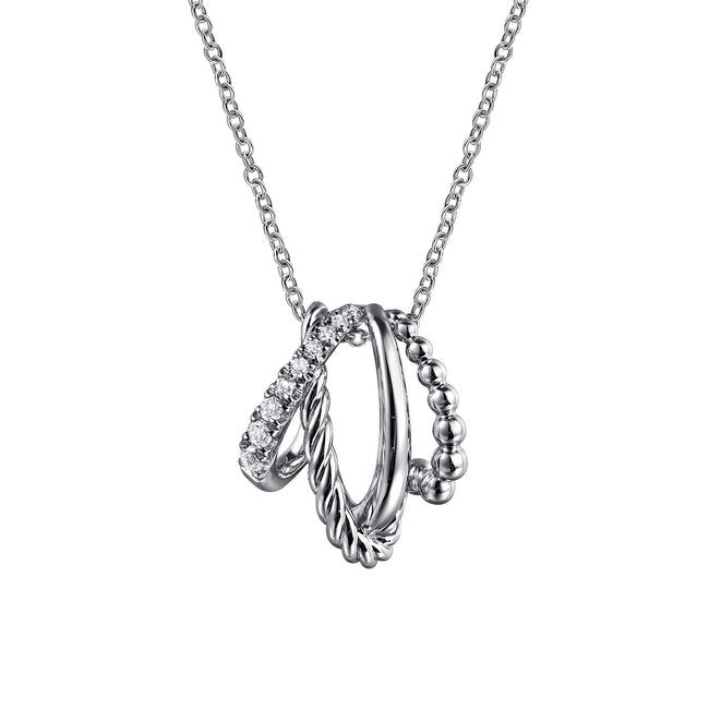 925 Sterling Silver Bujukan and White Sapphire Twisted Pendant Necklace