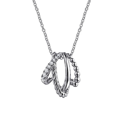925 Sterling Silver Bujukan and White Sapphire Twisted Pendant Necklace