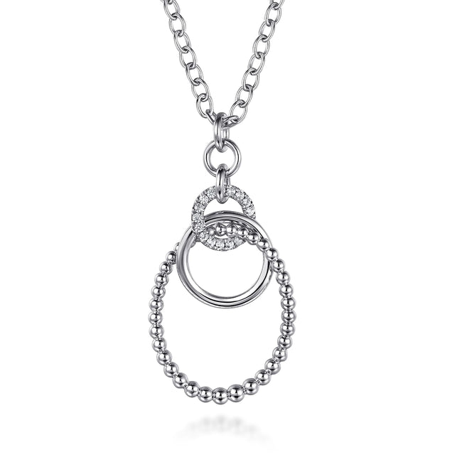 925 Sterling Silver Hollow Tube Interlocking Link Bujukan and White Sapphire Pendant Necklace