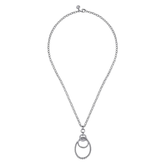 925 Sterling Silver Hollow Tube Interlocking Link Bujukan and White Sapphire Pendant Necklace