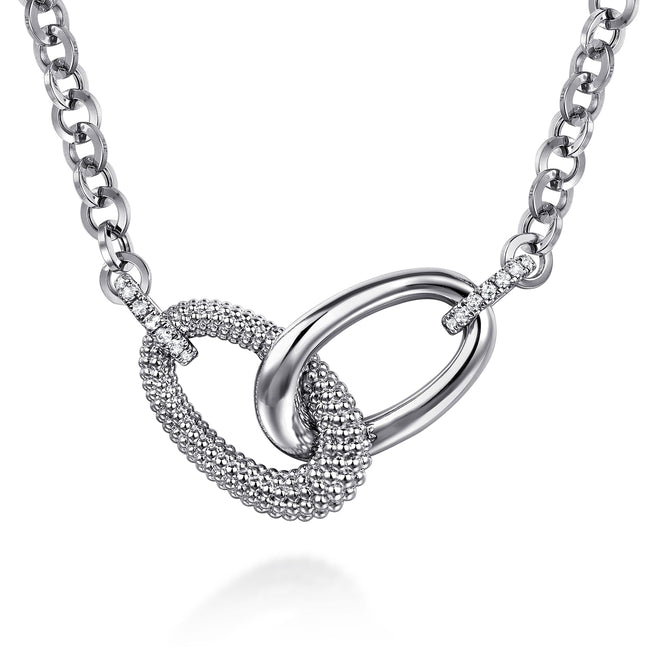 925 Sterling Silver Bujukan and White Sapphire Link Chain Necklace