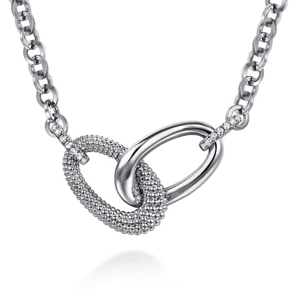 925 Sterling Silver Bujukan and White Sapphire Link Chain Necklace