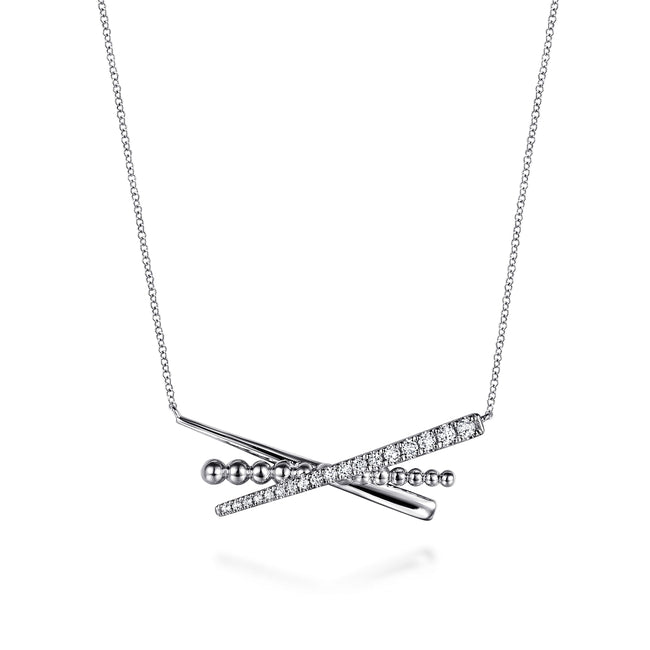 925 Sterling Silver Bujukan and White Sapphire Cris Cross Bar Necklace
