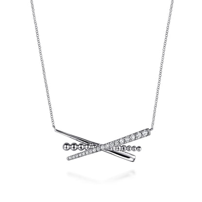 925 Sterling Silver Bujukan and White Sapphire Cris Cross Bar Necklace