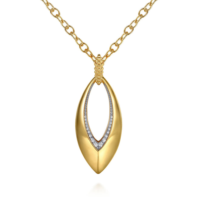 14K Yellow Gold Bujukan and Diamond Marquise Pendant Necklace