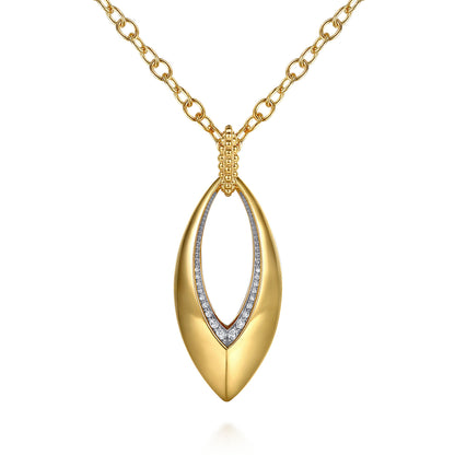 14K Yellow Gold Bujukan and Diamond Marquise Pendant Necklace