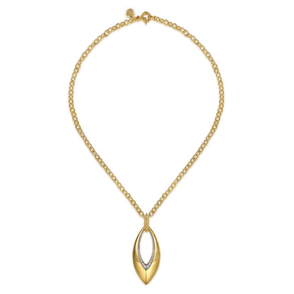 14K Yellow Gold Bujukan and Diamond Marquise Pendant Necklace