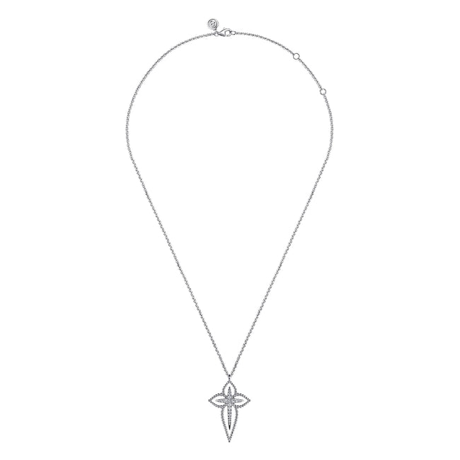 20 inch 925 Sterling Silver Bujukan and White Sapphire Cross Pendant Necklace
