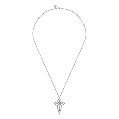 20 inch 925 Sterling Silver Bujukan and White Sapphire Cross Pendant Necklace