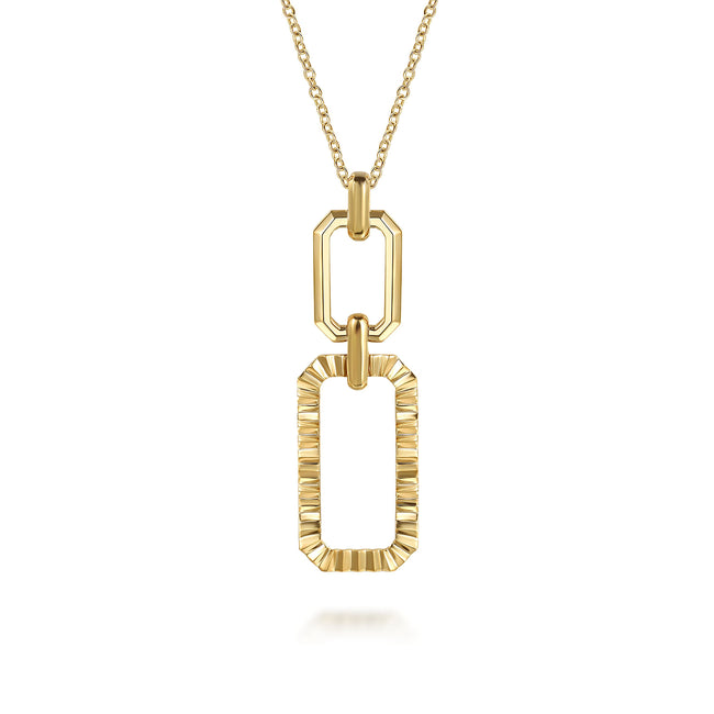 14K Yellow Plain Gold Diamond Cut Link Pendant Necklace