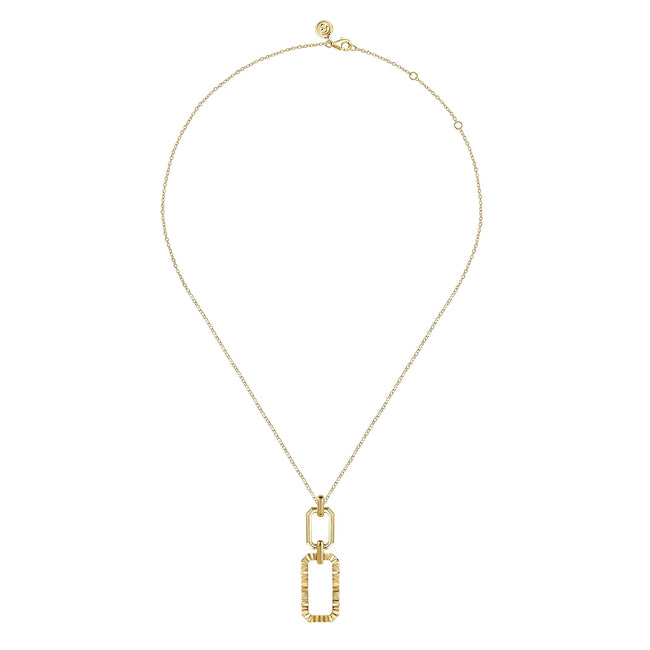 14K Yellow Plain Gold Diamond Cut Link Pendant Necklace