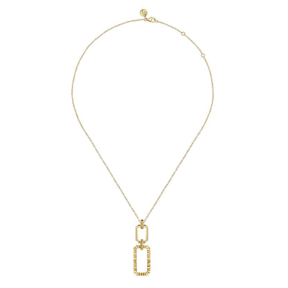 14K Yellow Plain Gold Diamond Cut Link Pendant Necklace
