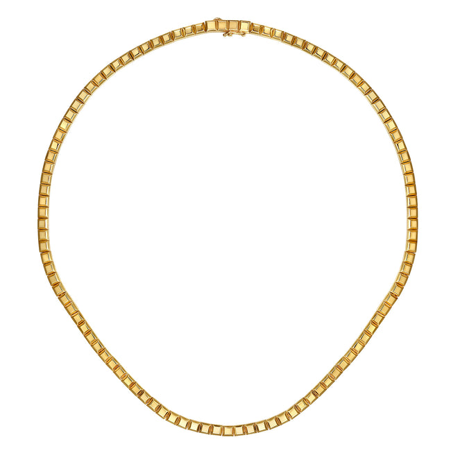 14K Yellow Plain Gold Tennis Necklace