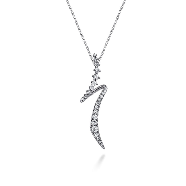 14K White Gold Graduating Diamond Bypass Pendant Necklace