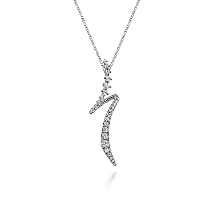 14K White Gold Graduating Diamond Bypass Pendant Necklace
