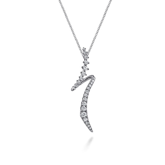 14K White Gold Graduating Diamond Bypass Pendant Necklace