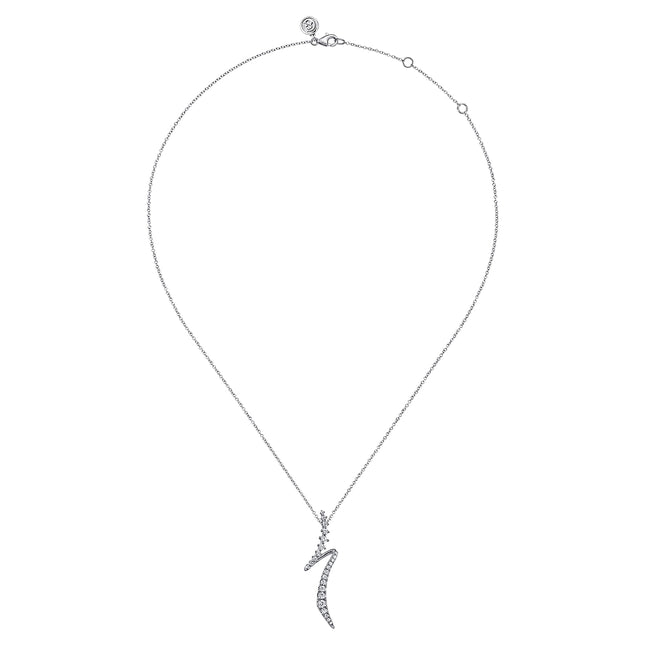 14K White Gold Graduating Diamond Bypass Pendant Necklace