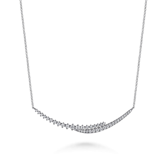 14K White Gold Graduating Diamond Bar Necklace