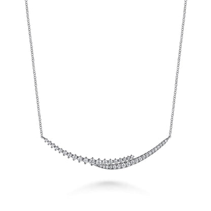 14K White Gold Graduating Diamond Bar Necklace