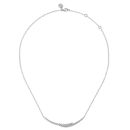 14K White Gold Graduating Diamond Bar Necklace