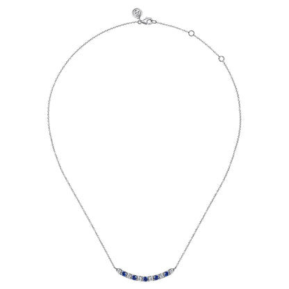 14K White Gold Diamond and Oval Sapphire Bar Necklace